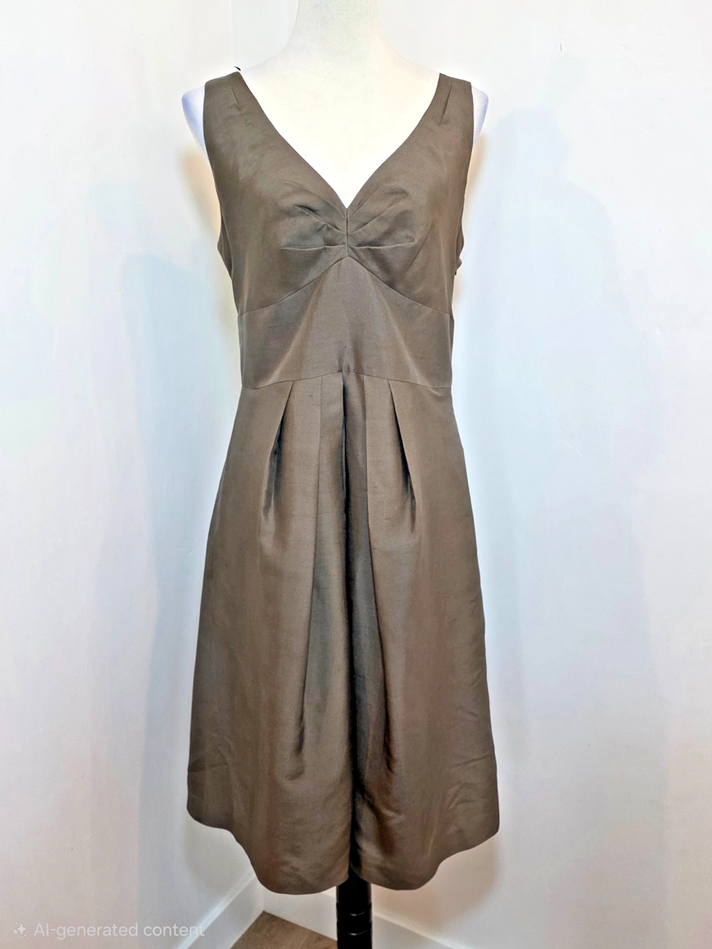 Banana Republic 100% Silk Satin Empire Waist Dress Brown Size 14 Lined V Neck